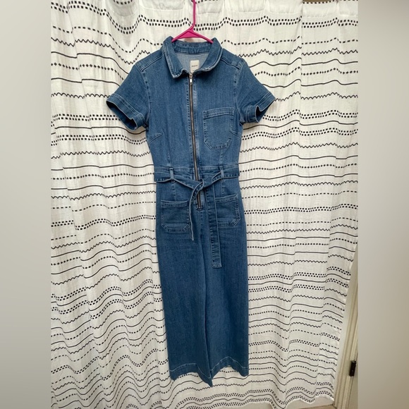 Anthropologie Maeve Colette Size 4 Denim Blue Short-Sleeve Utility Jumpsuit - Picture 4 of 5